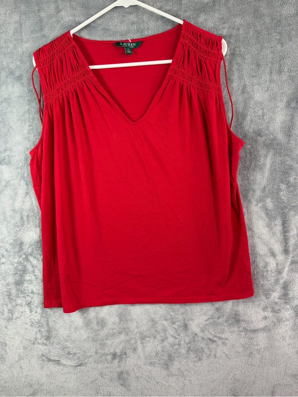 Lauren Ralph Lauren Red Sleeveless Peasant Top XL Boho Tassel